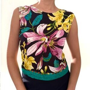 Early 2000s Floral Sequin Beaded Tank Top